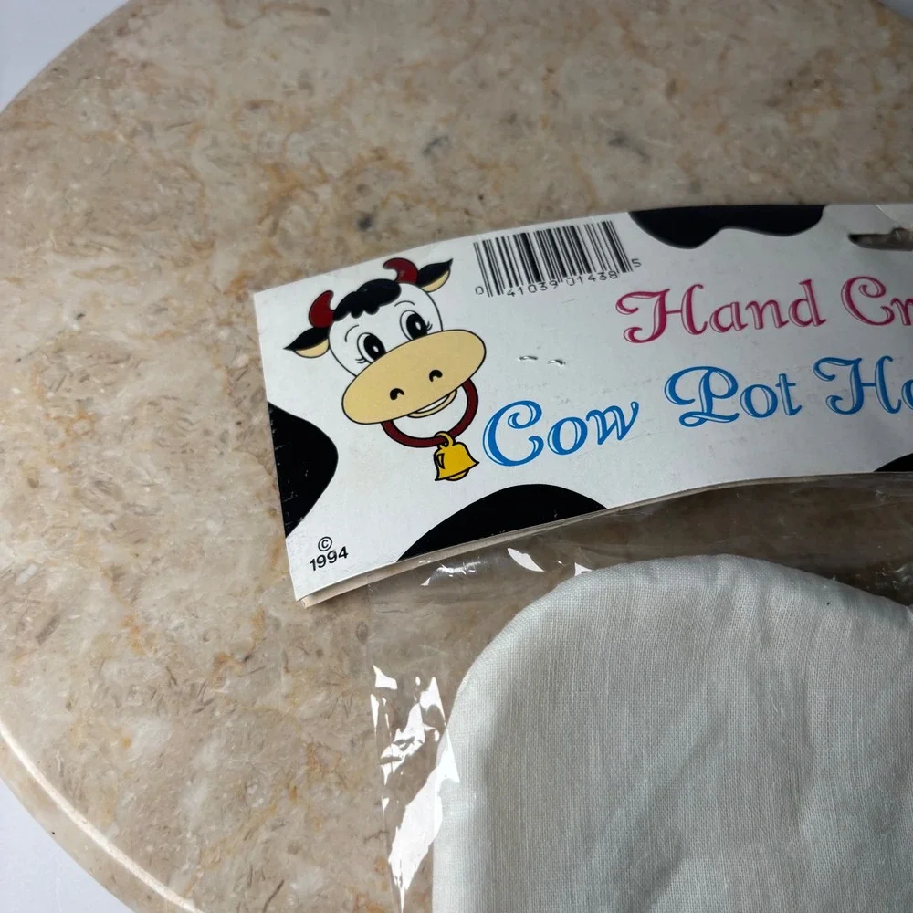 VTG Loomco Cow Pot Holder OS White Black Vintage 1994 Fabric Magnet Farmhouse